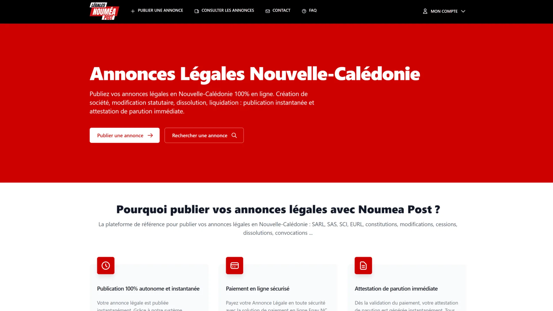 Aperçu du projet Légales Nouméa Post